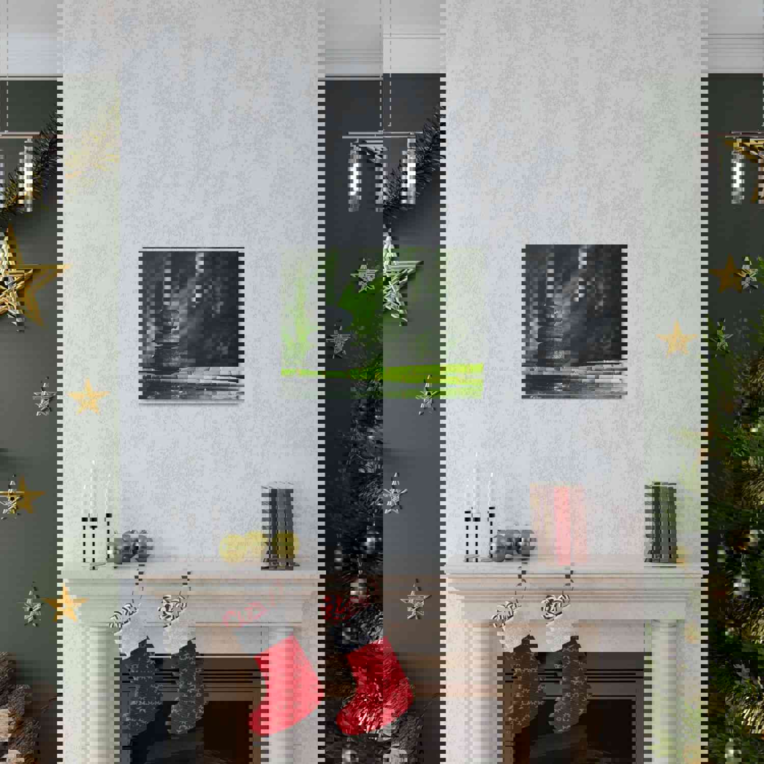 Stacked Stones on Bamboo Forest Floral Nature Photography Canvas Wall Art