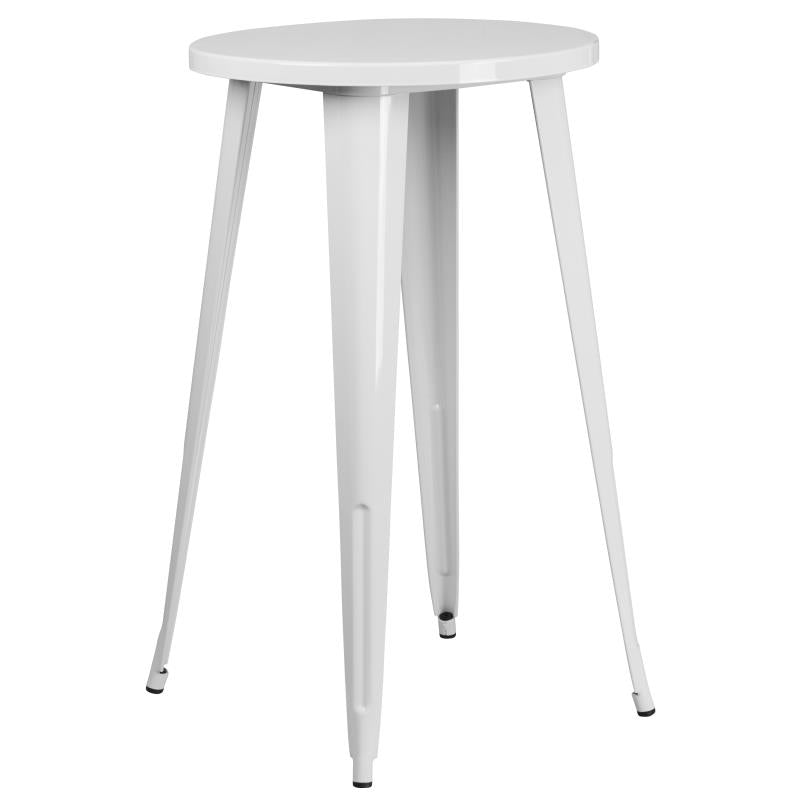 Flash Furniture Ormsby Commercial Grade 24 Round White Metal Indoor-Outdoor Bar Table Set with 4 Square Seat Backless Stools