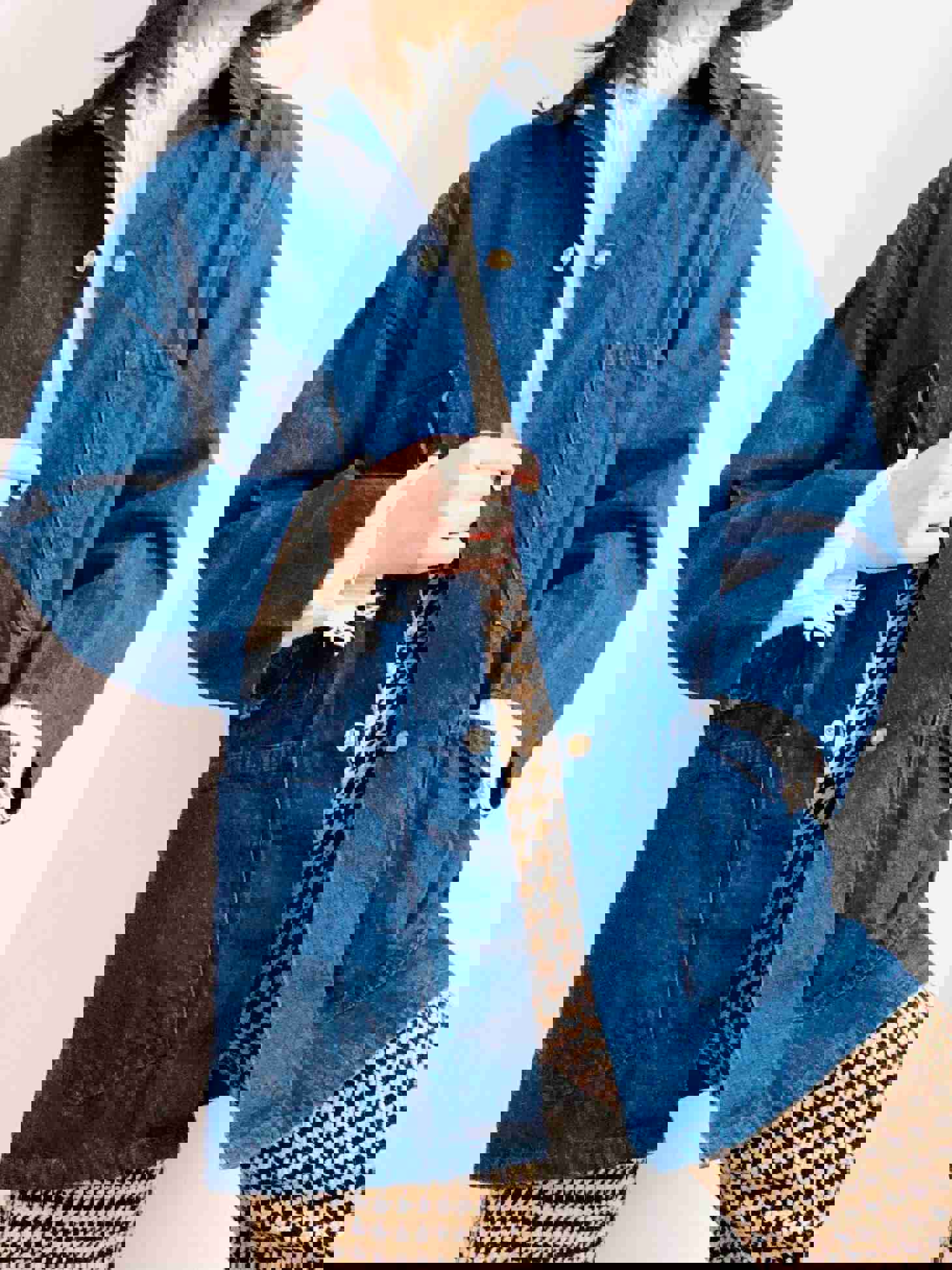 Vintage 1970s Denim Chore Jacket with Corduroy Collar