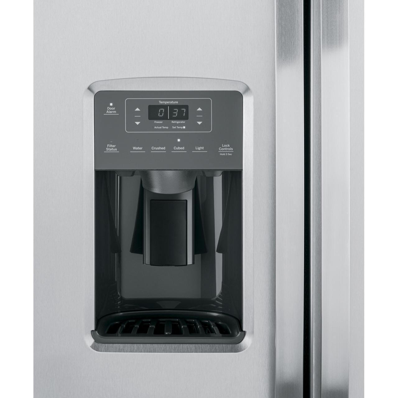 GE 36-inch, 25.3 cu. ft. Side-by-Side Refrigerator with Water and Ice Dispenser GSS25GYPFS