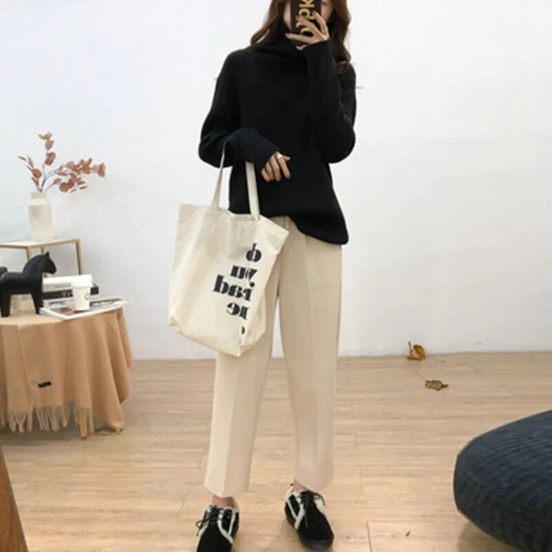 Nukty Turtleneck Knitted Women Sweater - Streetwear Long Sleeve Pullover