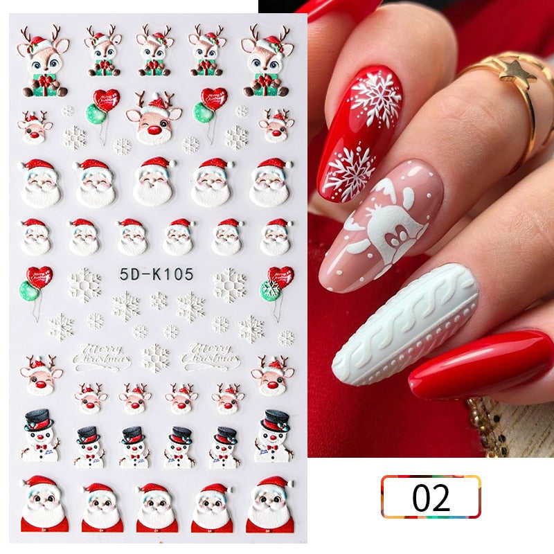Qfdian Christmas Decor Ideas Nightmare Before Christmas 1PC 5D Nail Stickers Winter Santa Claus Self-Adhesive Slider Nail Art Decorations