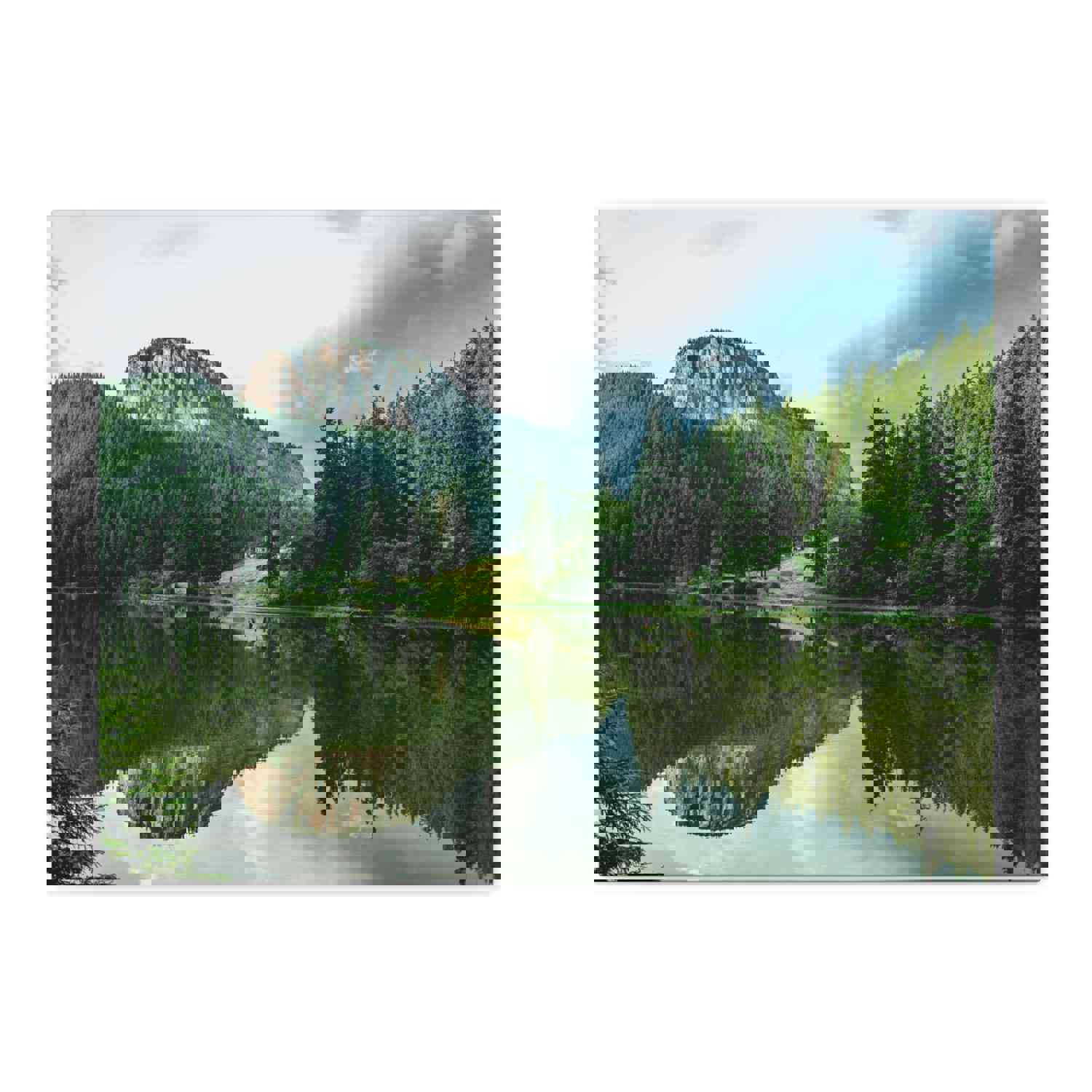 Green Forest With Lake Reflection Nature Wilderness Photography Canvas Wall Art