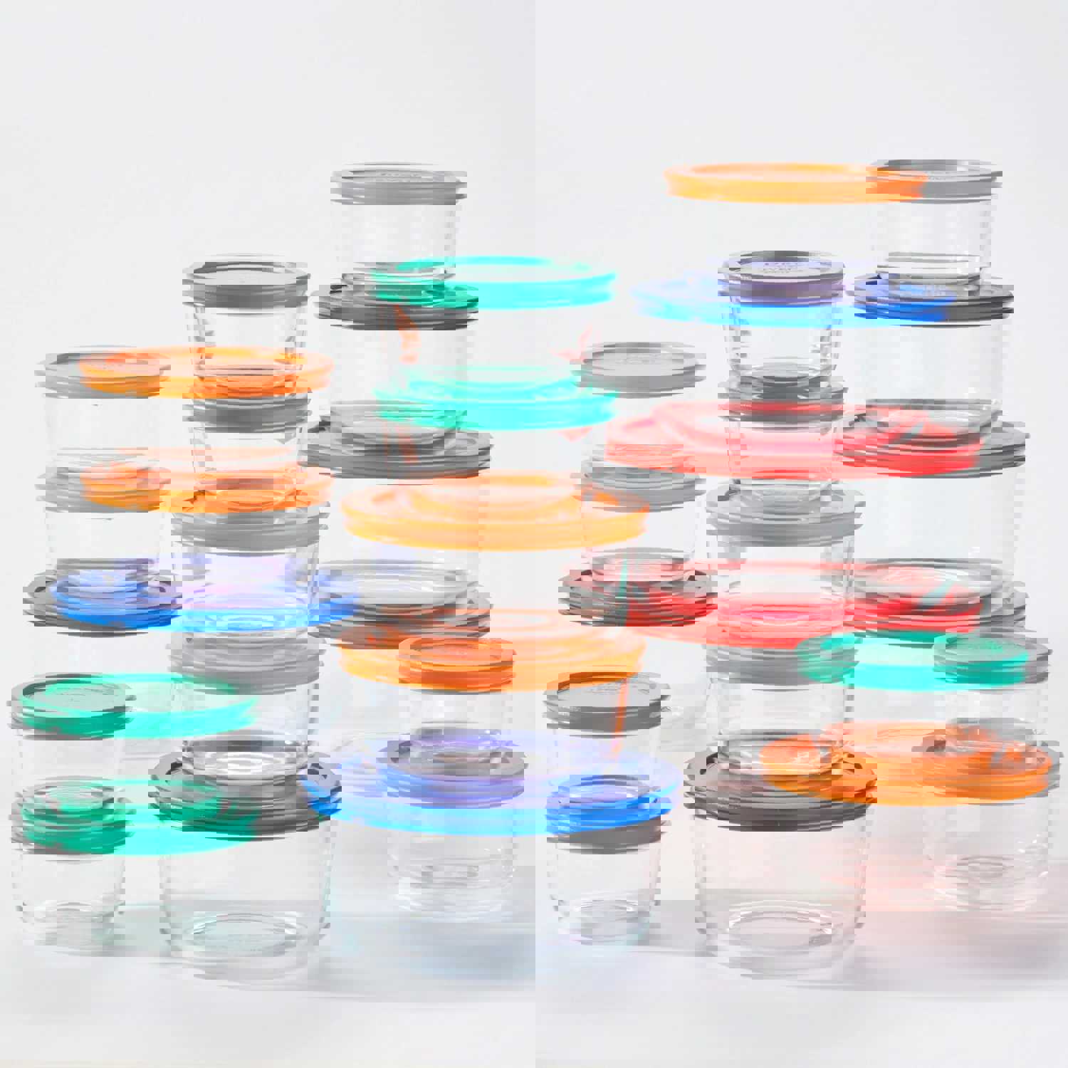 Pyrex 1150032 Simply Store Glass Food Storage & Bake Container Set, 32 Piece with Multicolor Lids