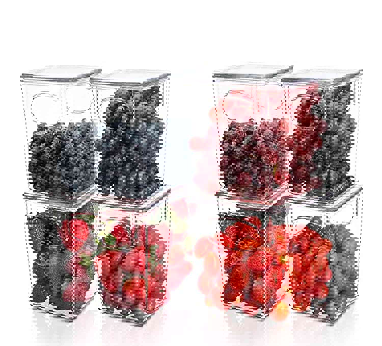 HERKKA 4 Stackable Plastic Storage Bins with Lid - Clear Pantry Organizers for Kitchen, Fridge, Bathroom & More