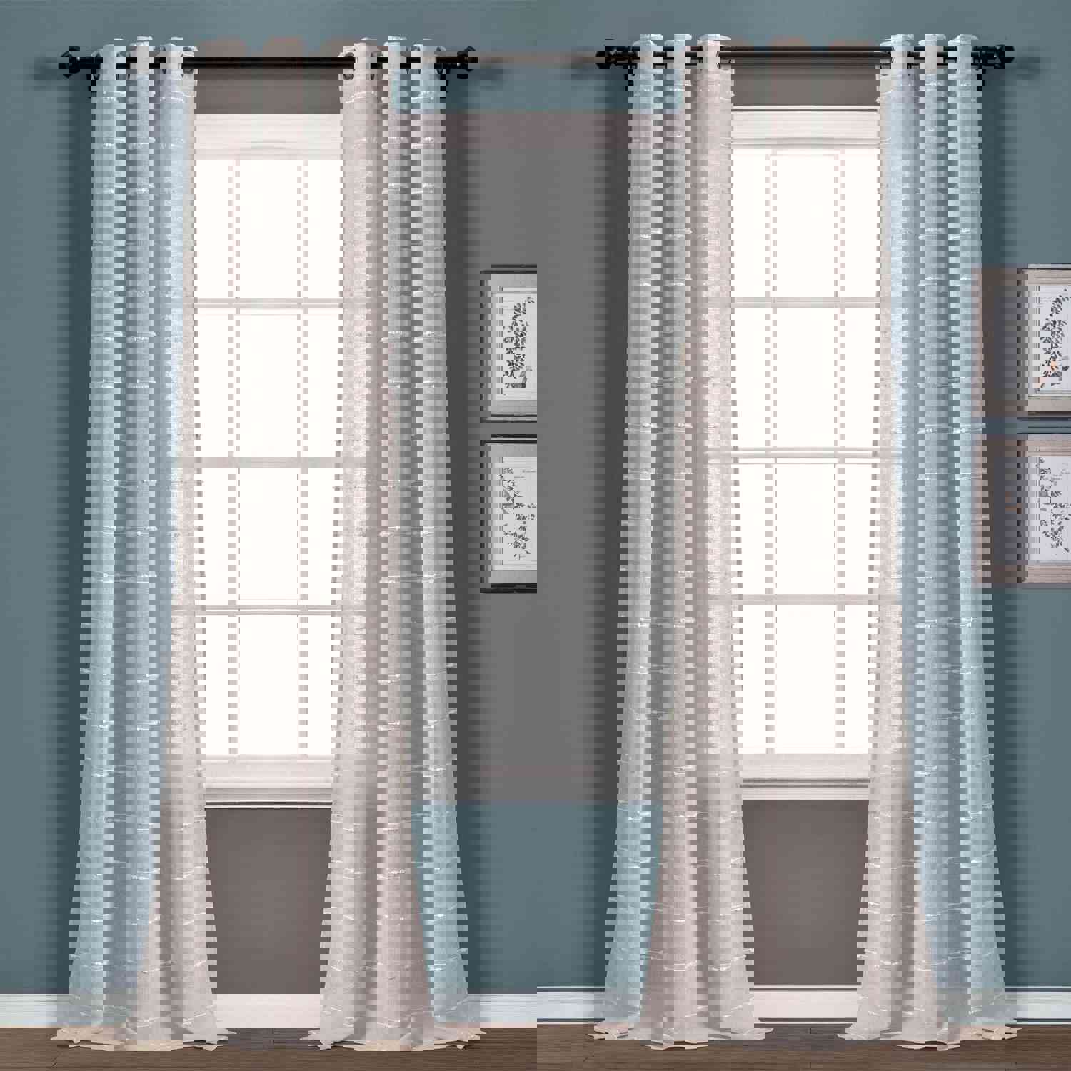 Farmhouse Textured Grommet Sheer Window Curtain Panel Set