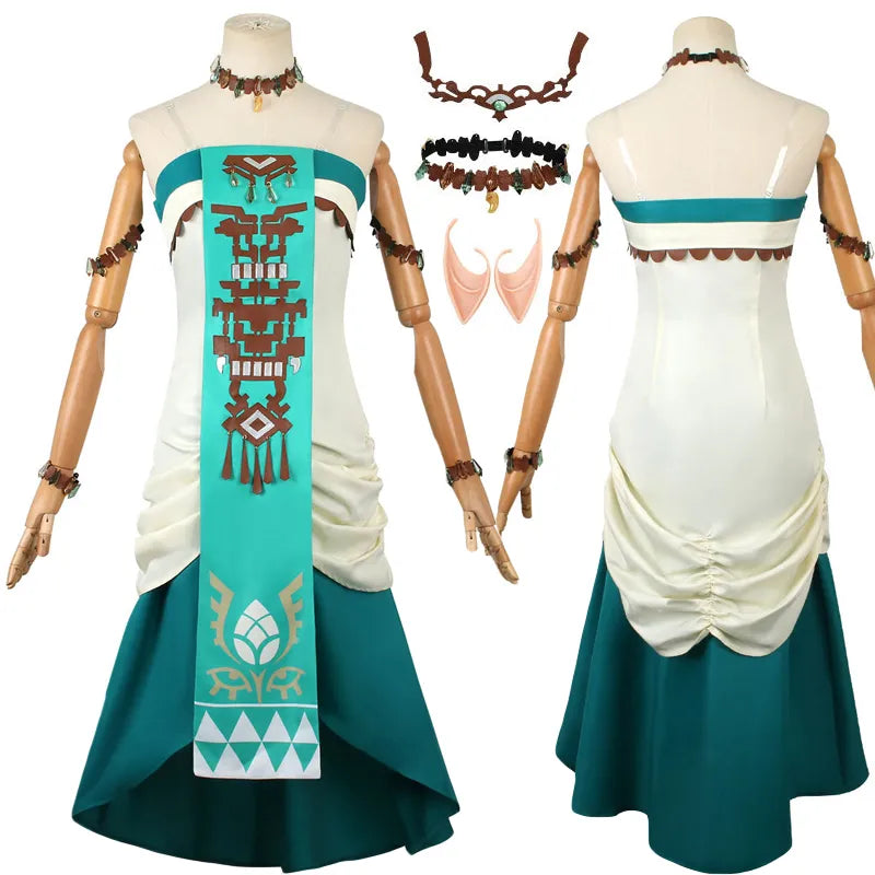 Zelda Princess Dress Cosplay Costume Set with Headdress for Women