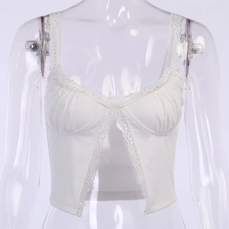 Nukty White Lace Backless Women Sleeveless Tops - Sexy Summer Camisoles
