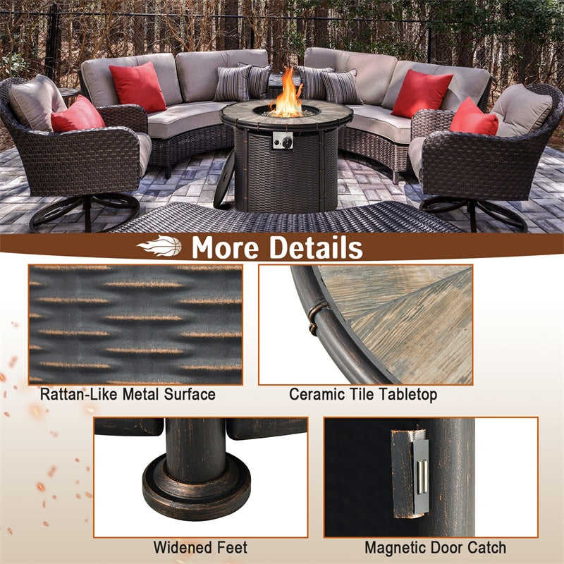 32 Round Fire Pit Table 30,000 BTU Outdoor Propane Gas Fire Pit with Fire Glasses & PVC Cover
