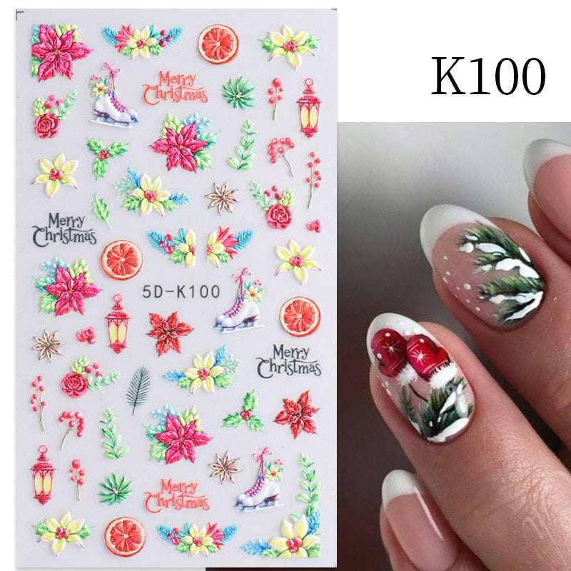 Qfdian Christmas Decor Ideas Nightmare Before Christmas 1PC 5D Nail Stickers Winter Santa Claus Self-Adhesive Slider Nail Art Decorations