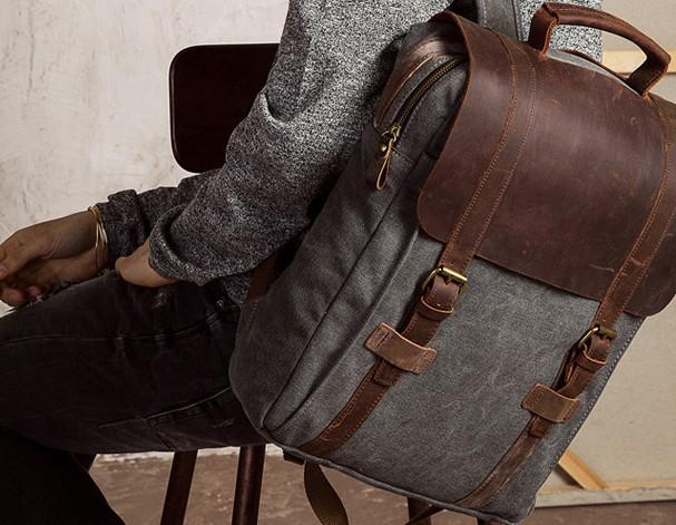 Cool Men's Canvas Leather Travel Backpack - Durable School Bag for Men