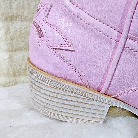Dazzle Darlings Baby Pink Glitter Inset Cowboy Cowgirl Pull On Mid Calf Boots