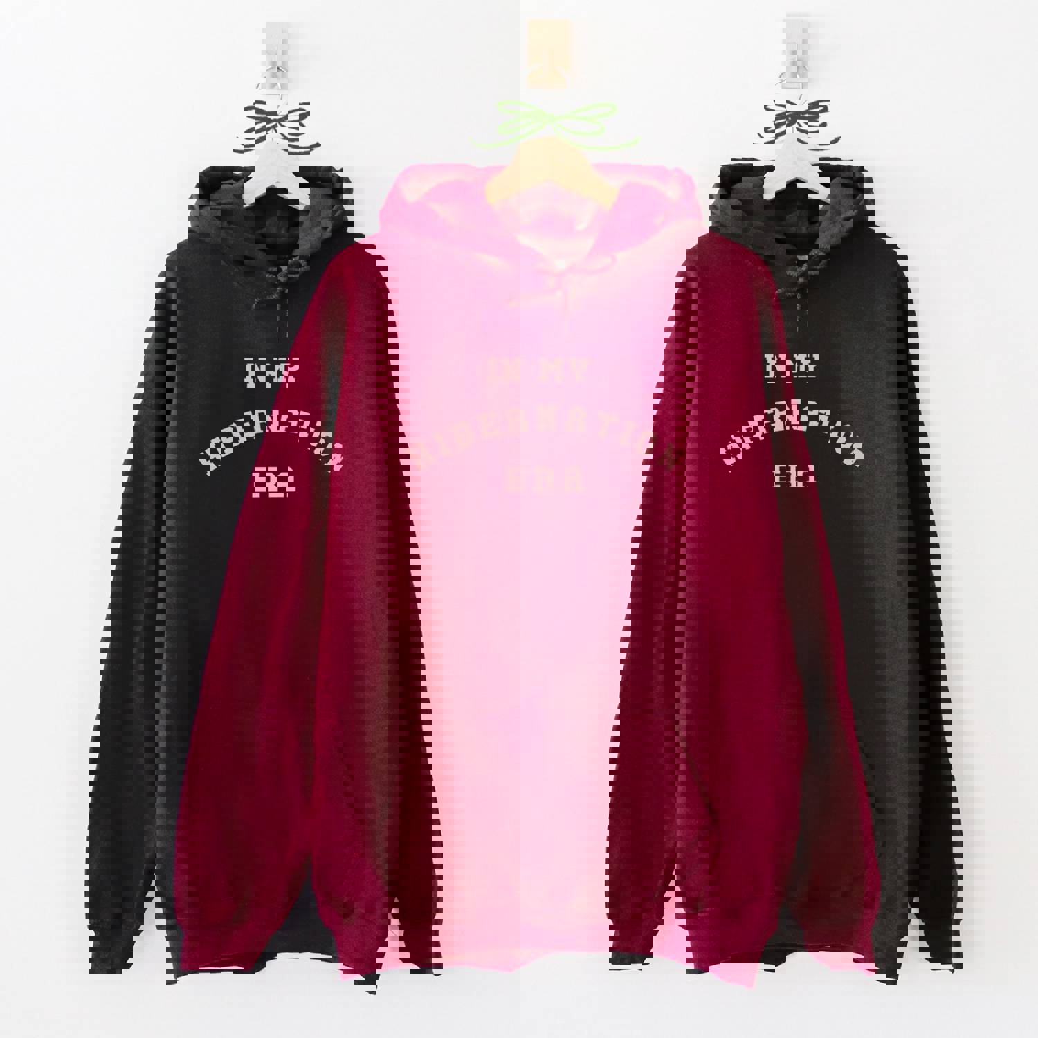 Hibernation Era Gildan Hoodie - Maroon/Navy with Pink Print