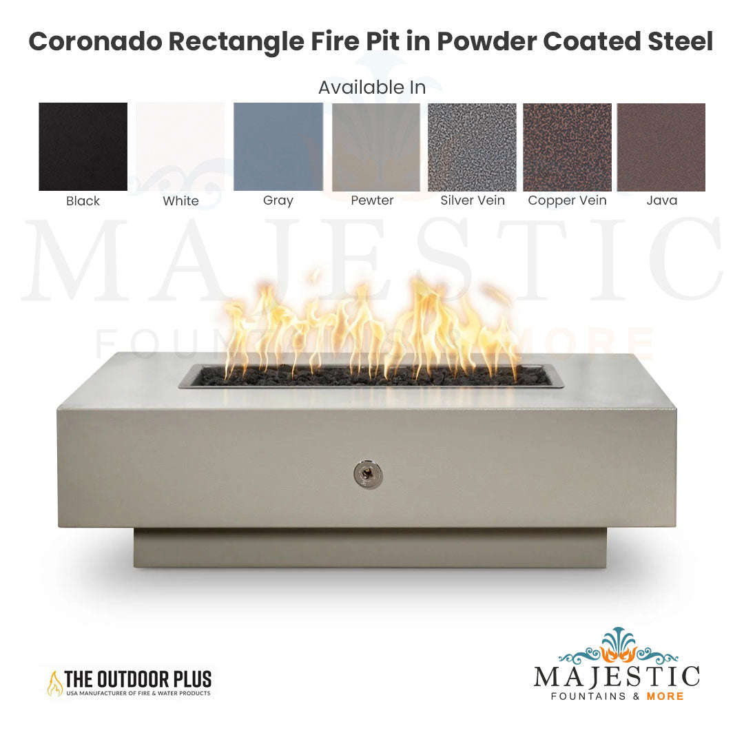 The Outdoor Plus Coronado Rectangle Fire Pit in Powder Coated Metal with Free Cover