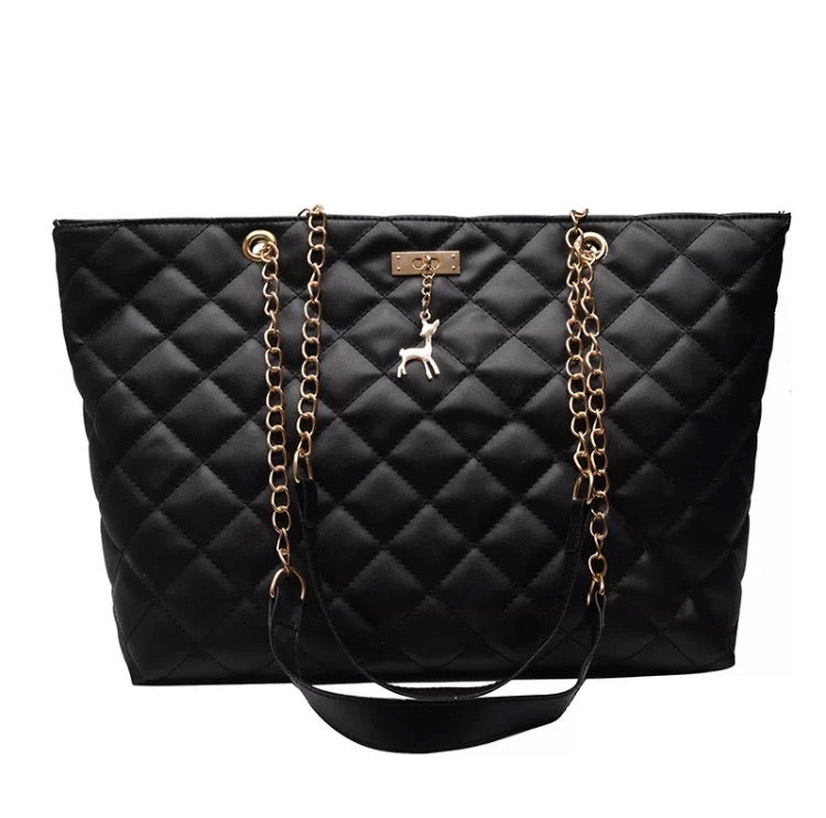 Luxury Quilted Leather Shoulder Tote Handbag