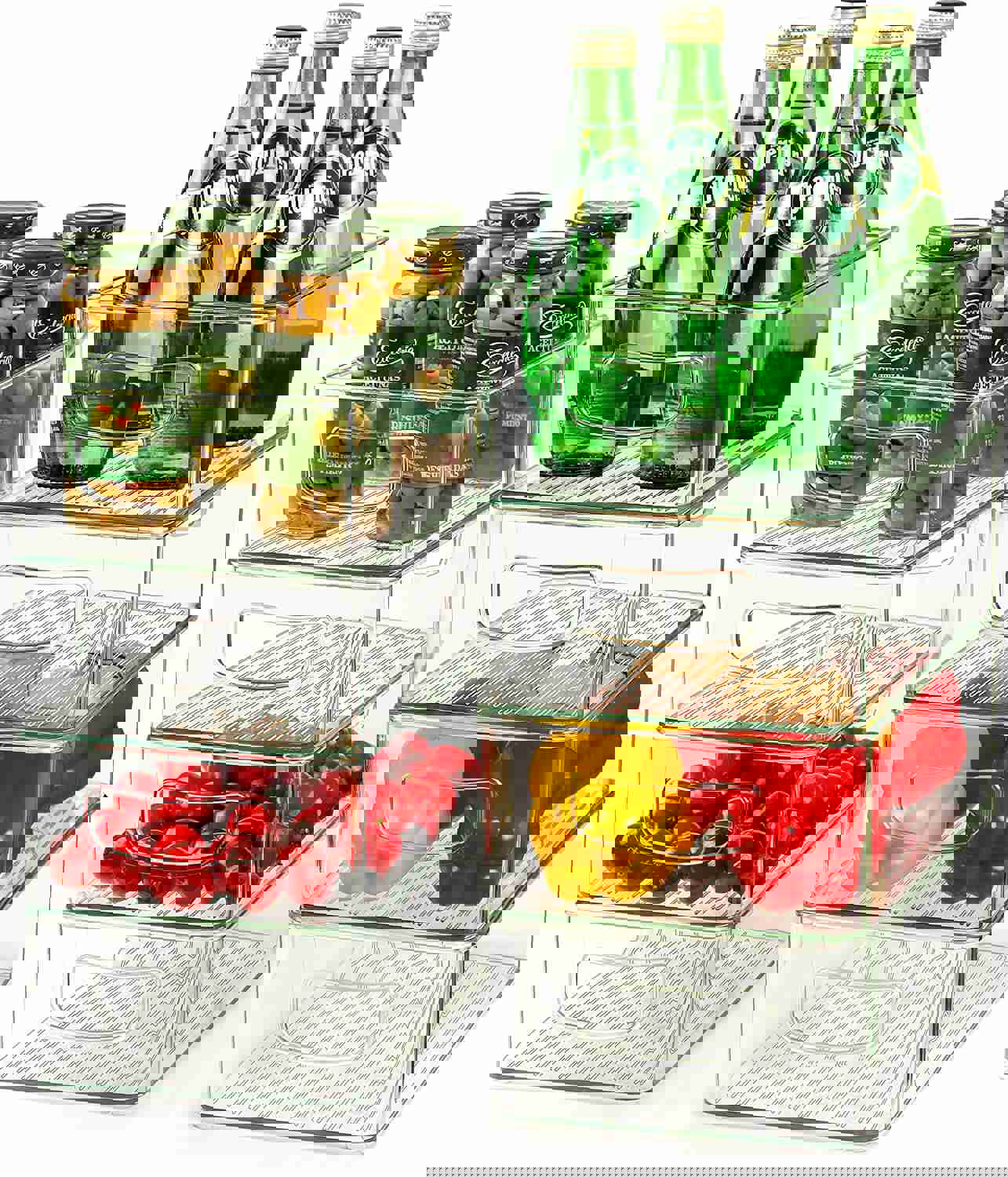 HERKKA Stackable Refrigerator Organizer Bins, 4 Large and 4 Medium Clear Plastic Fridge Organizers with Handles