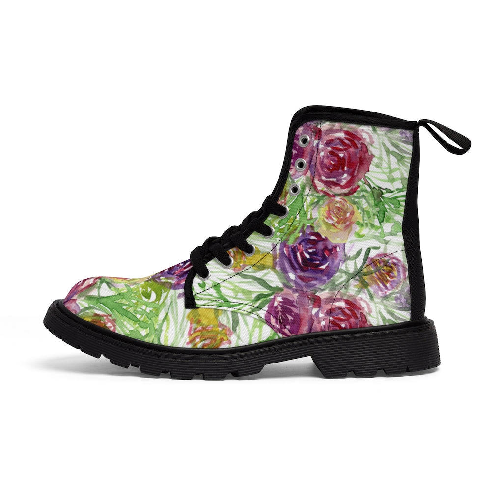 Garden Rose Floral Women's Boots - Vintage Style Combat Hiking Boots