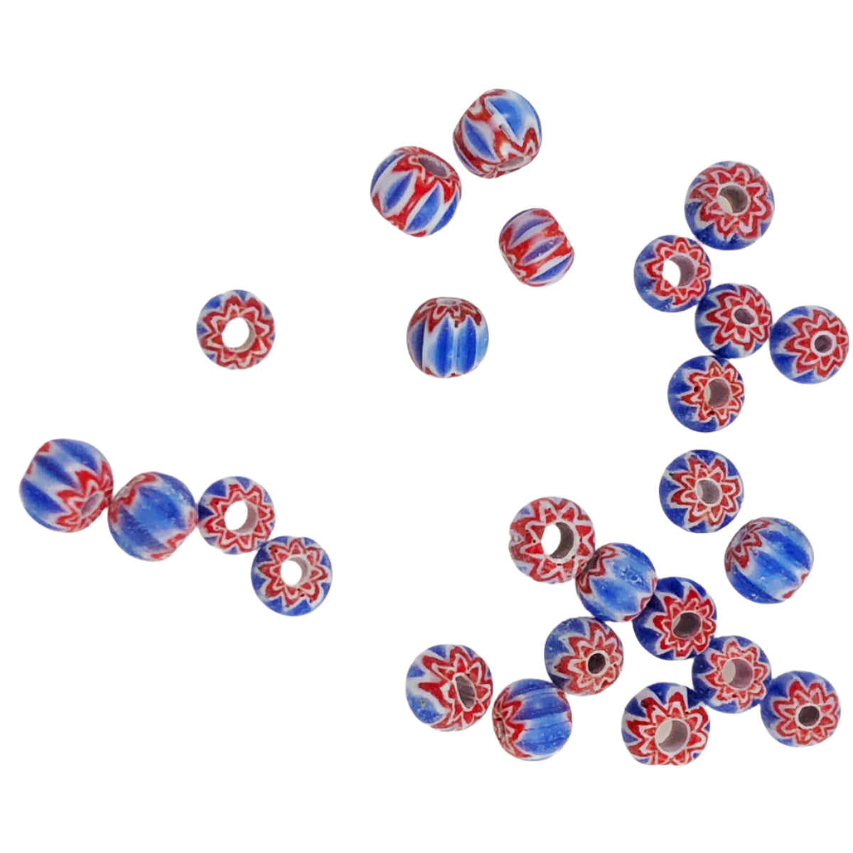 Vintage Italian Chevron Beads - 6 Layer Red, Blue & White