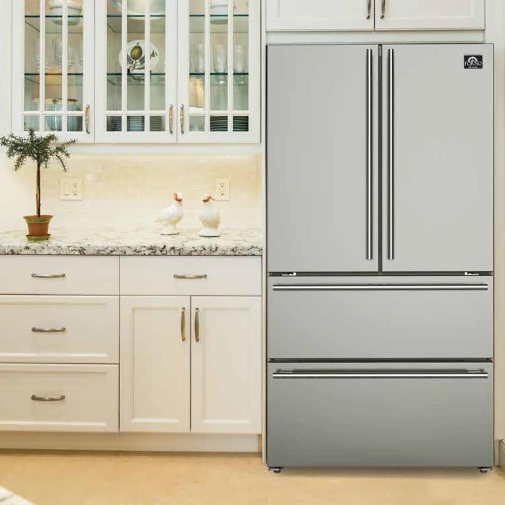 Forno 36 Moena French Door Refrigerator - 19 cu.ft with Double Freezer Drawer and Ice Maker (FFRBI1820-36SB)