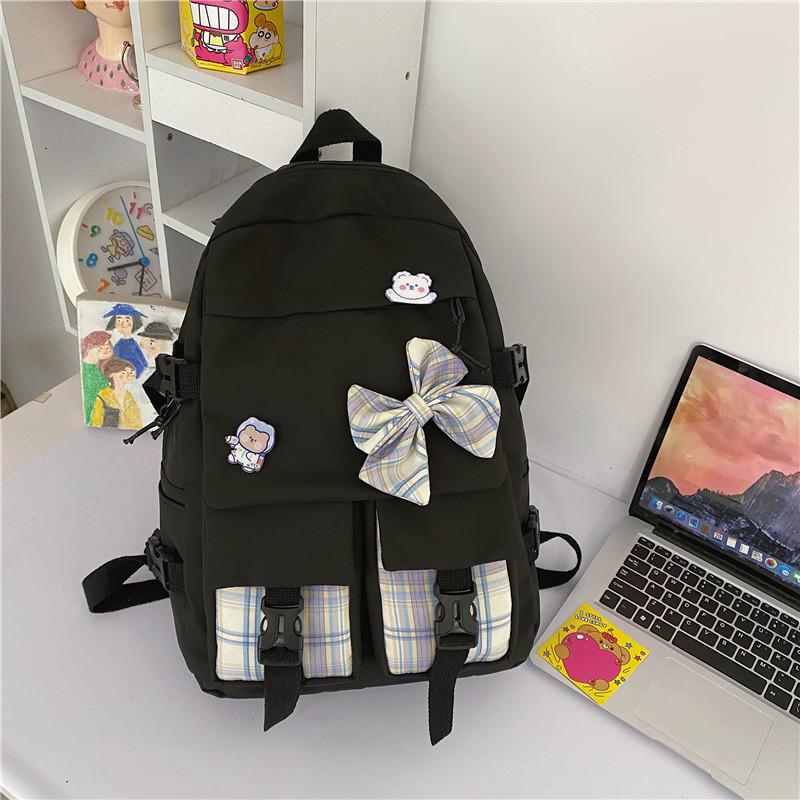 lhzstore Kawaii Backpack for Women with Cute Bow Decoration - Large Capacity School & Travel Backpack