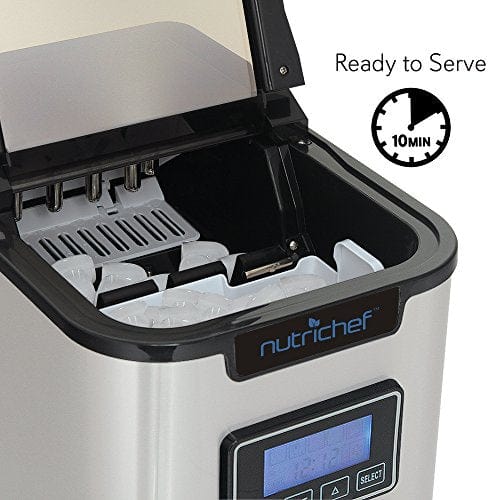 NutriChef Countertop Digital Ice Cube Maker - Upgraded Portable Stainless Steel Ice Machine with Built-in Freezer