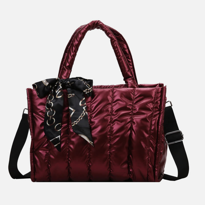 Large Capacity Down Handbag with Detachable Strap for Women