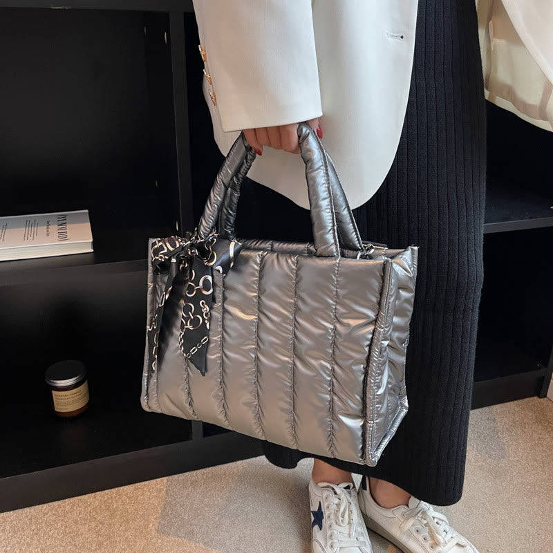 Large Capacity Down Handbag with Detachable Strap for Women