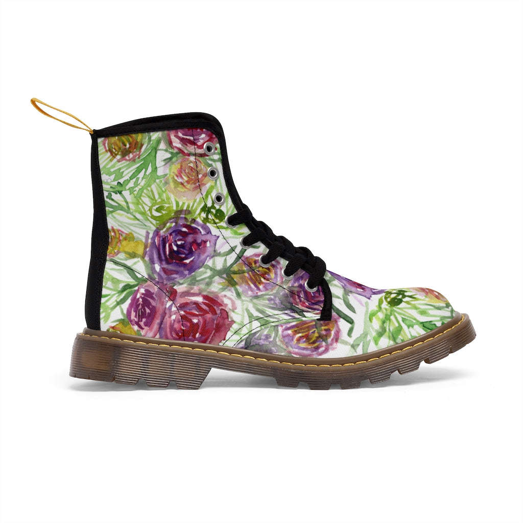 Garden Rose Floral Women's Boots - Vintage Style Combat Hiking Boots