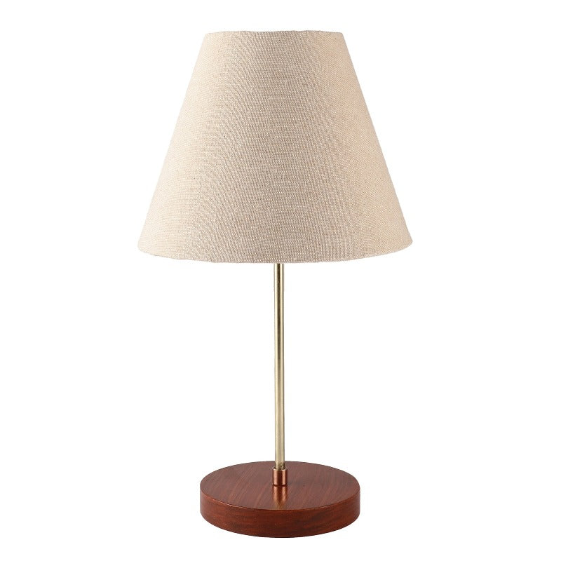 BTR CRAFTS Light Gold Rod & Brown Wooden Base Table Lamp with Conical Lampshade