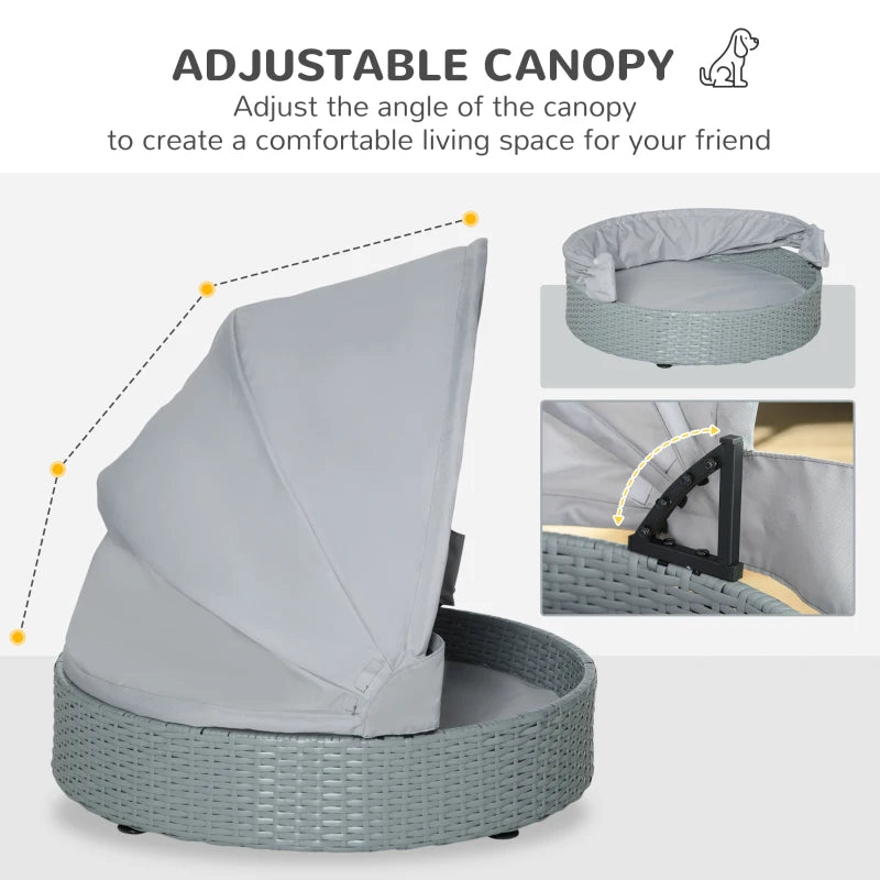 PawHut Rattan Dog Bed with Foldable Canopy for Small/Medium Pets