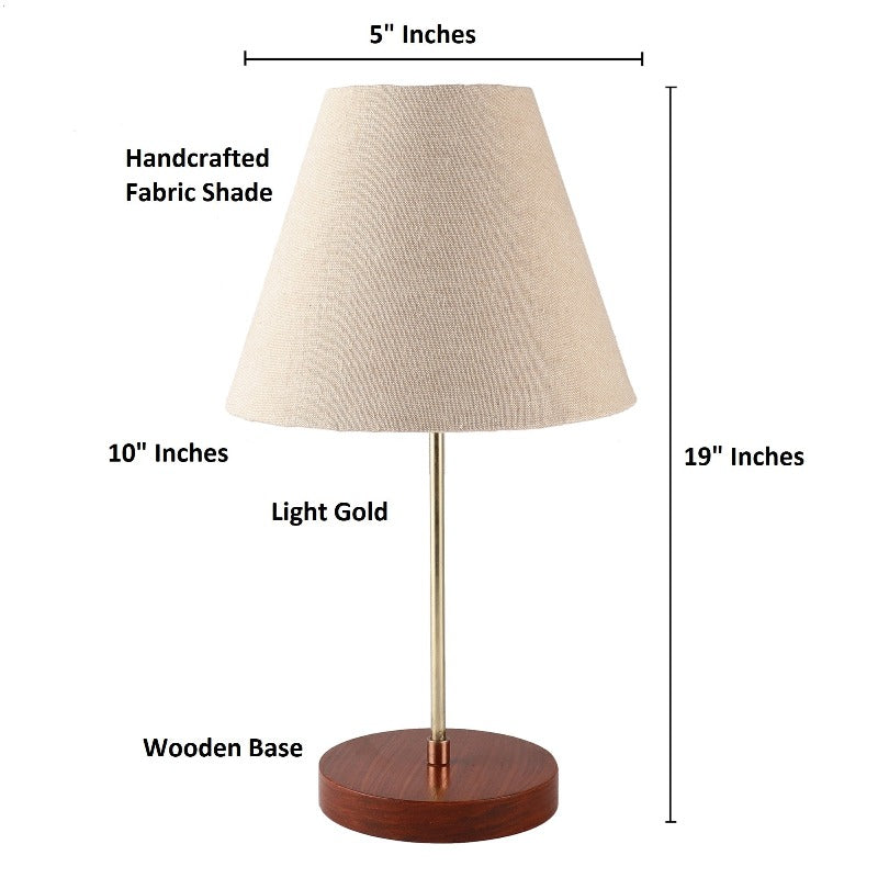 BTR CRAFTS Light Gold Rod & Brown Wooden Base Table Lamp with Conical Lampshade