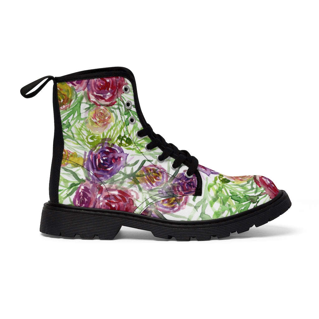 Garden Rose Floral Women's Boots - Vintage Style Combat Hiking Boots