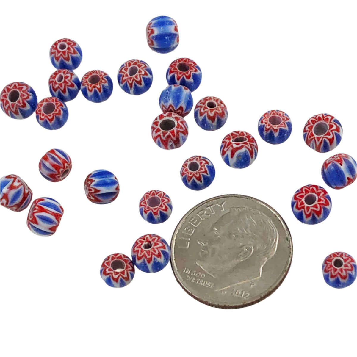 Vintage Italian Chevron Beads - 6 Layer Red, Blue & White