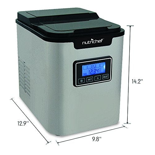 NutriChef Countertop Digital Ice Cube Maker - Upgraded Portable Stainless Steel Ice Machine with Built-in Freezer