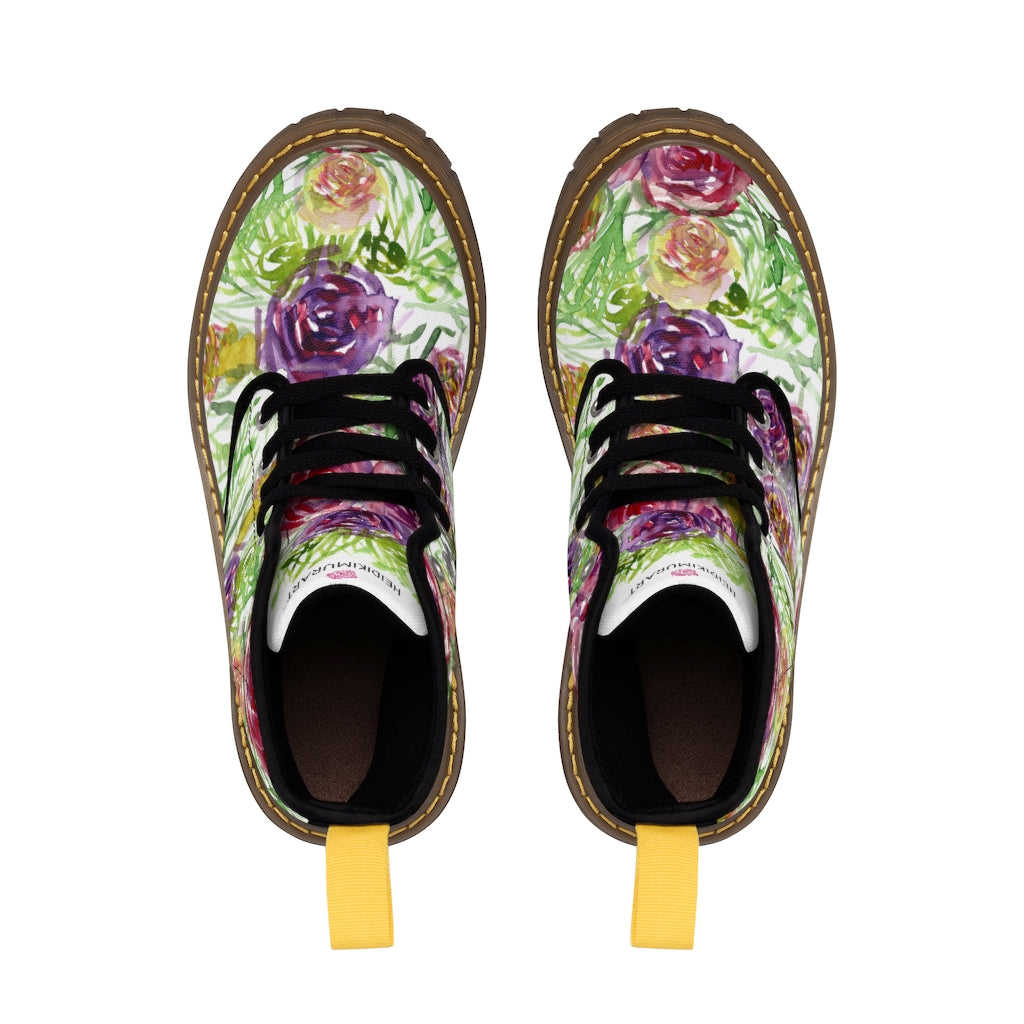 Garden Rose Floral Women's Boots - Vintage Style Combat Hiking Boots