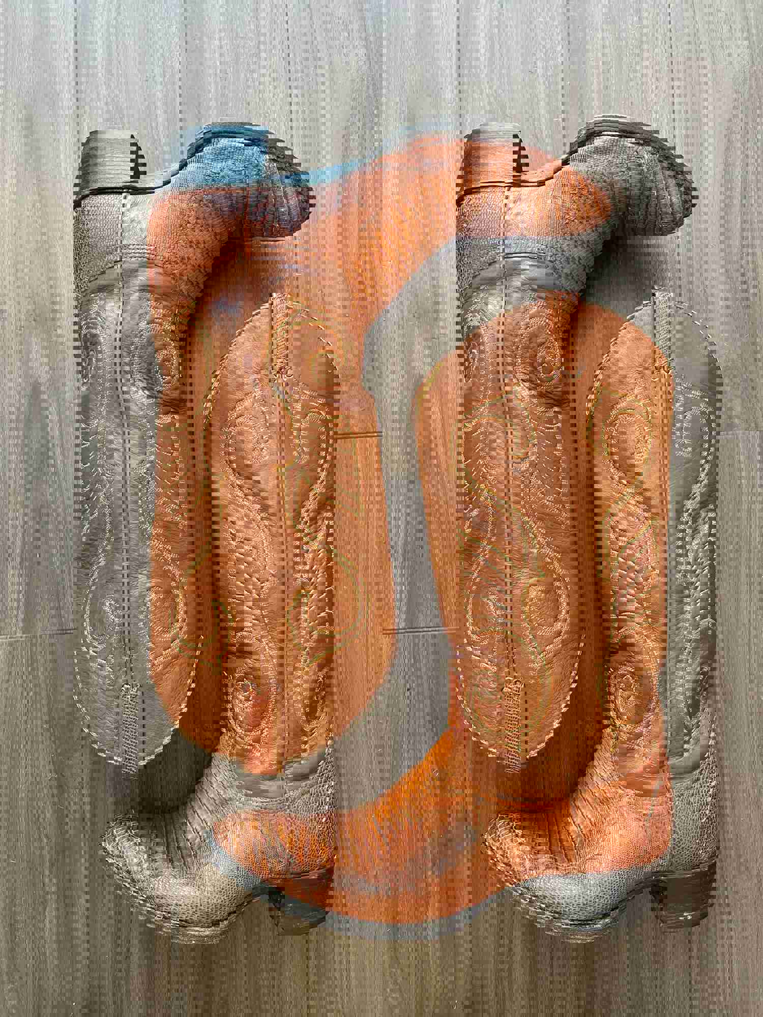 Vintage Mens Cognac Lizard Bottom Cowboy Boots