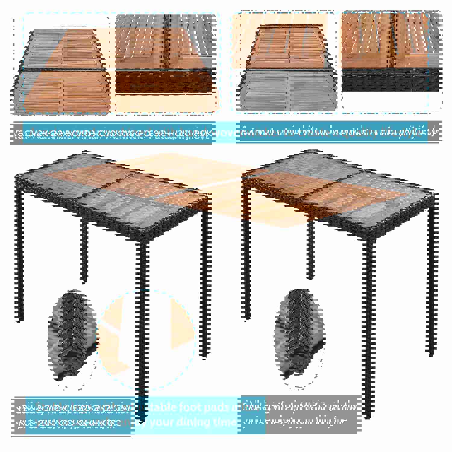 7-Piece Outdoor Patio Dining Set with Acacia Wood Tabletop and Stackable Armrest Chairs
