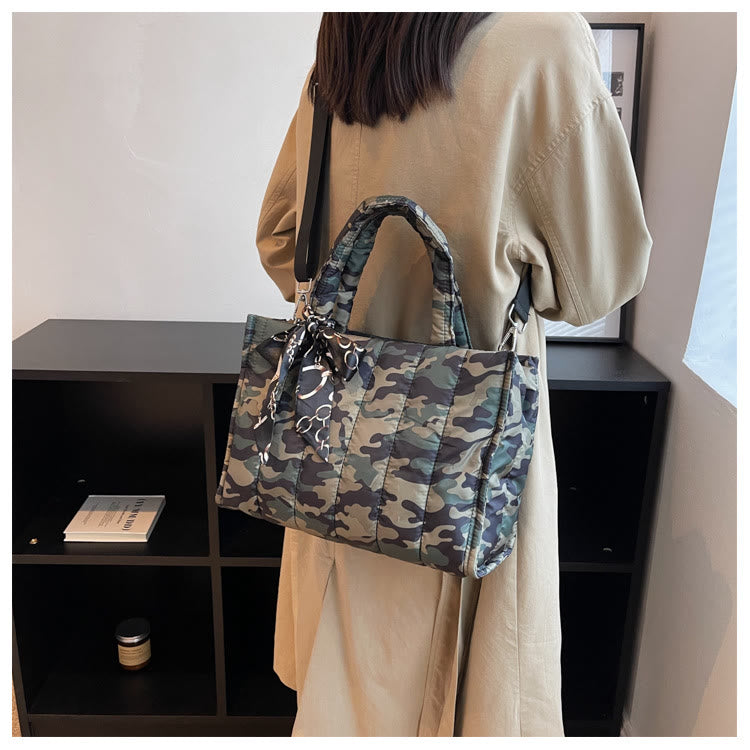 Large Capacity Down Handbag with Detachable Strap for Women