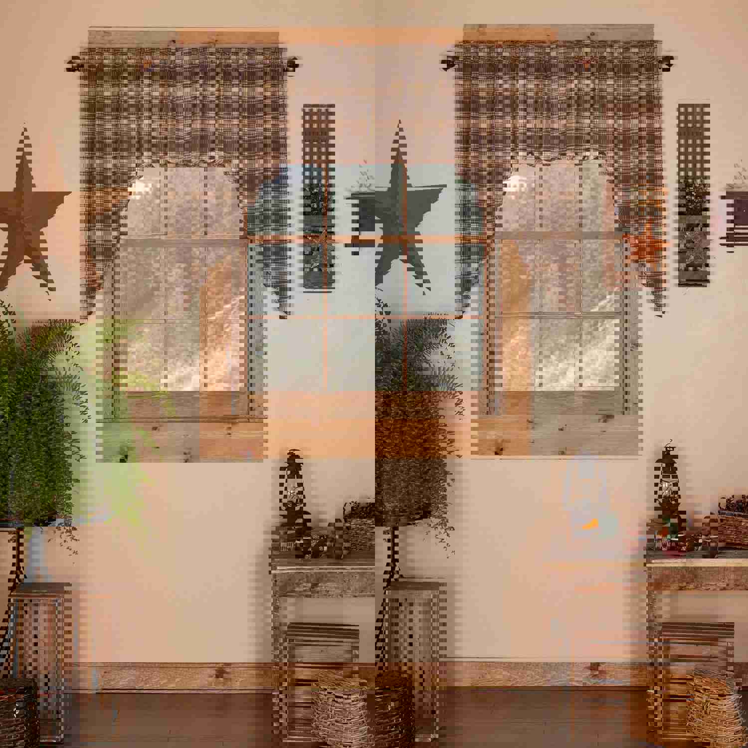 Dawson Star Scalloped Swag Set of 2 - 36x36x16 - Rustic Cotton Lined Curtains