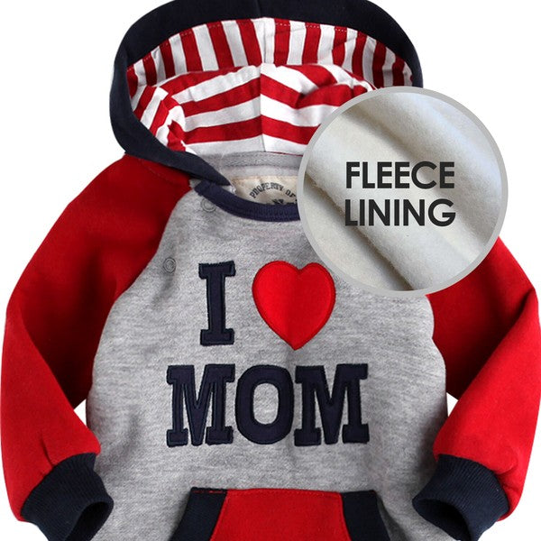 I Love Mom Fleece Hoodie Jumpsuit