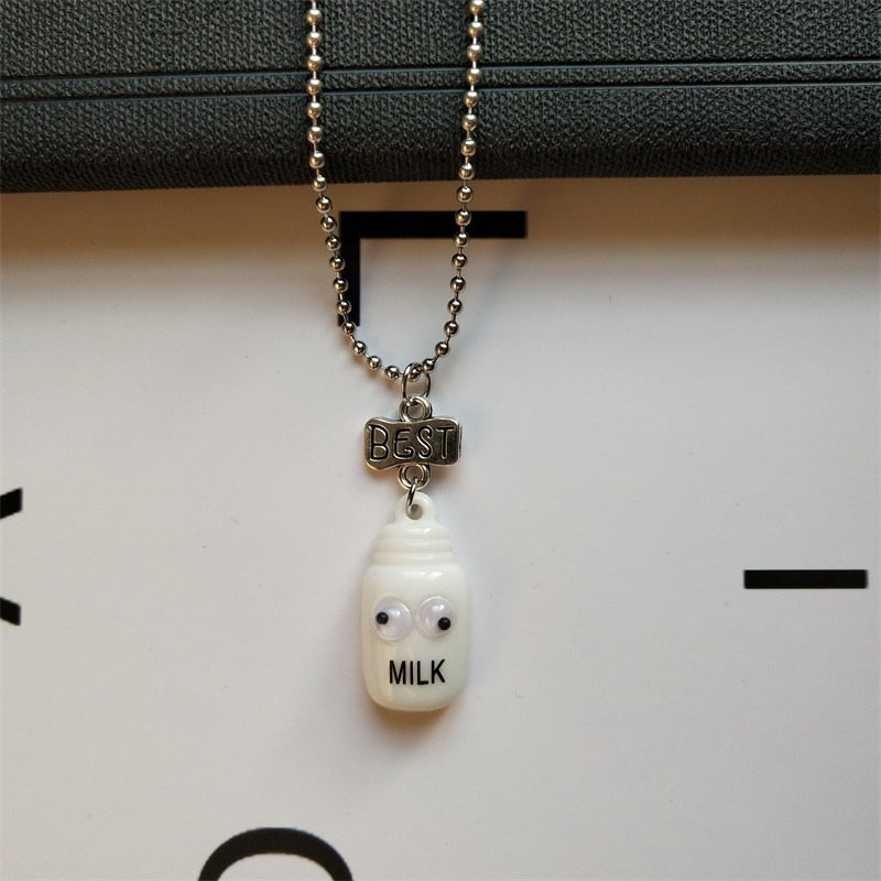 2 pieces / set Cute Cookies and Milk Cup Food Pendant Necklace Friends Men and Girls Couple Necklaces Birthday Gift Jewelry