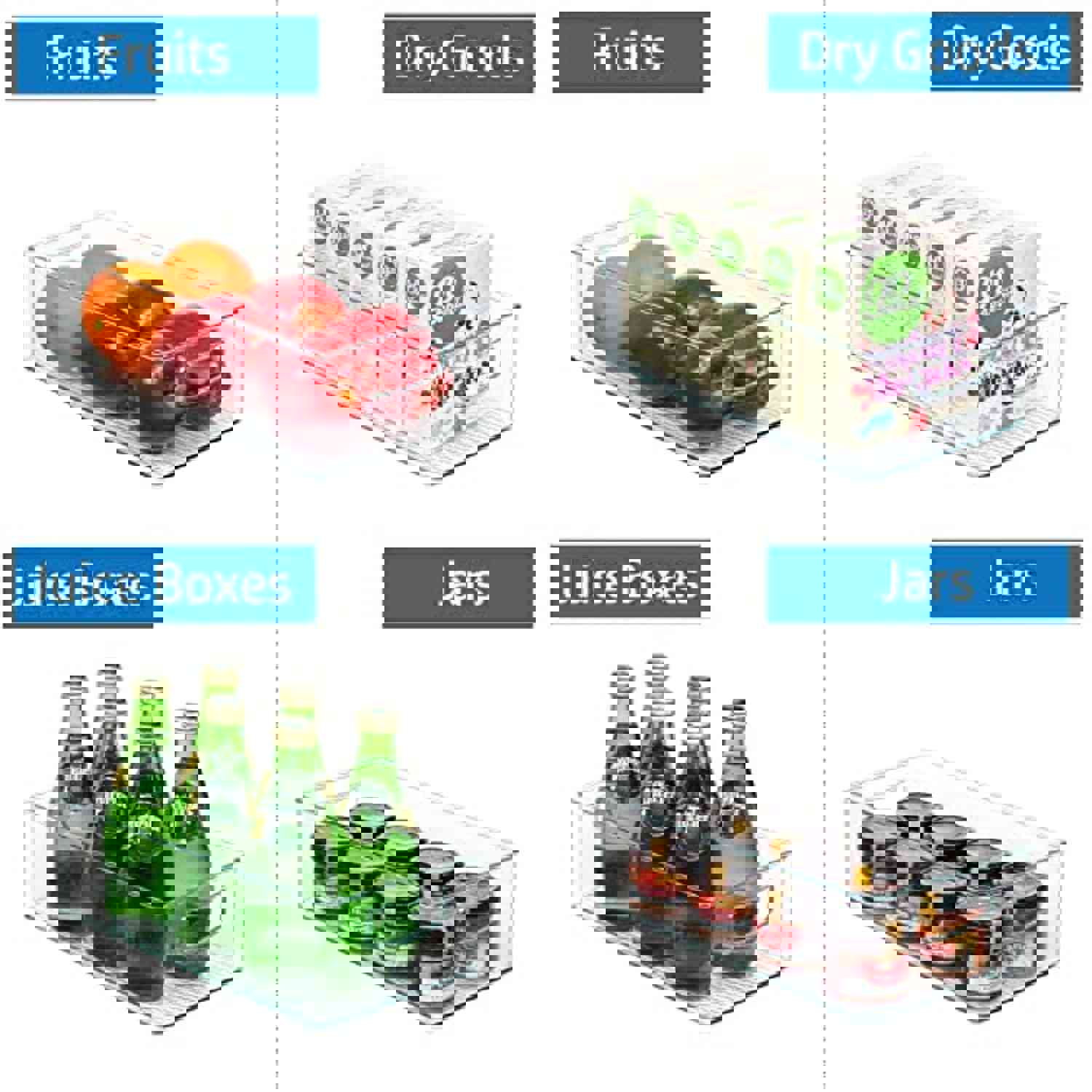 HERKKA Stackable Refrigerator Organizer Bins, 4 Large and 4 Medium Clear Plastic Fridge Organizers with Handles