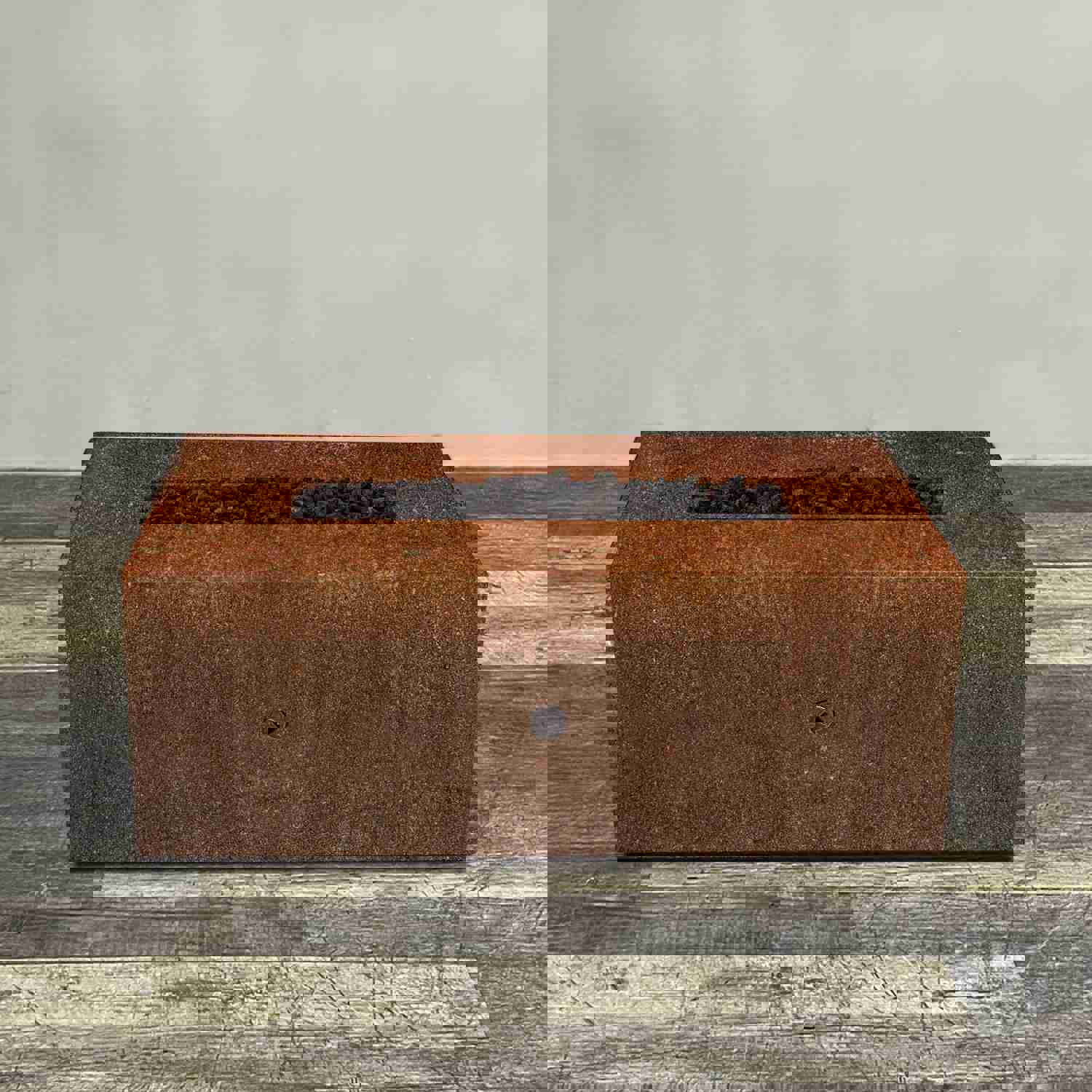 Starfire Designs Metal Gravity 48 x 24 Linear Corten Steel Gas Fire Pit with Propane Tank Access Door