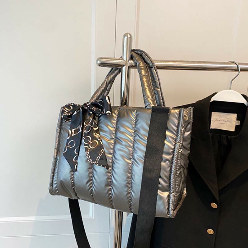 Large Capacity Down Handbag with Detachable Strap for Women