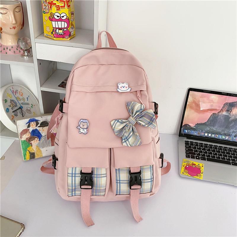 lhzstore Kawaii Backpack for Women with Cute Bow Decoration - Large Capacity School & Travel Backpack