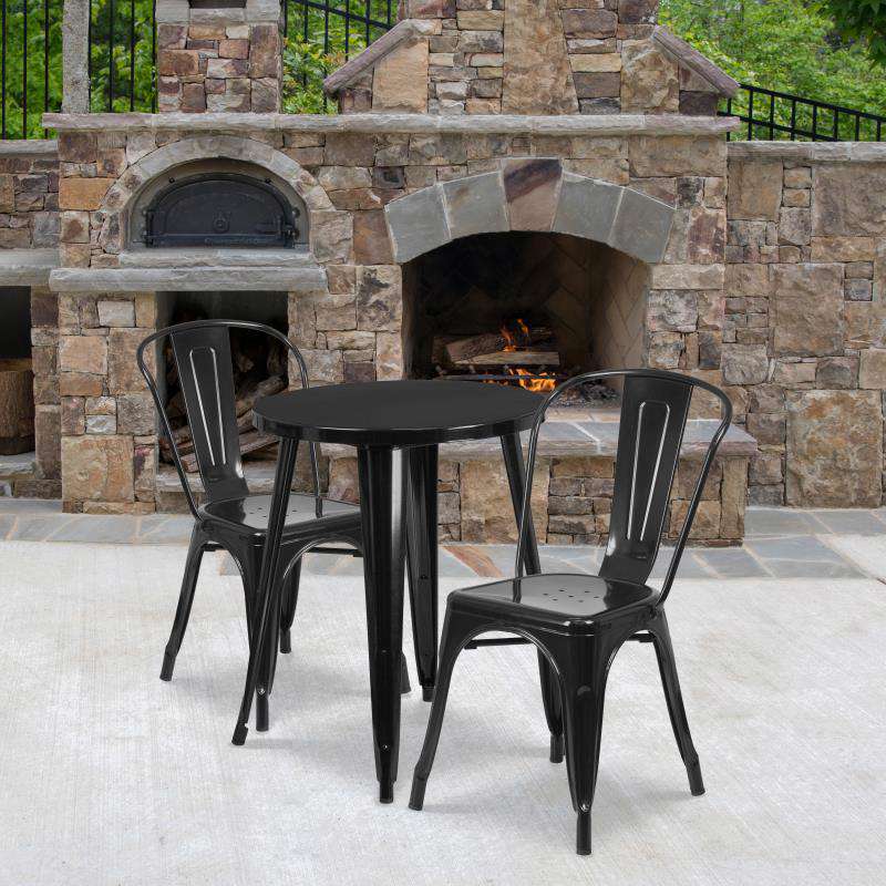 Flash Furniture Napoleon Commercial Grade 24 Round Black Metal Indoor-Outdoor Table Set with 2 Cafe Chairs