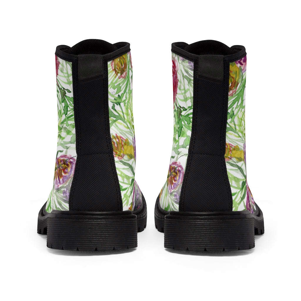 Garden Rose Floral Women's Boots - Vintage Style Combat Hiking Boots