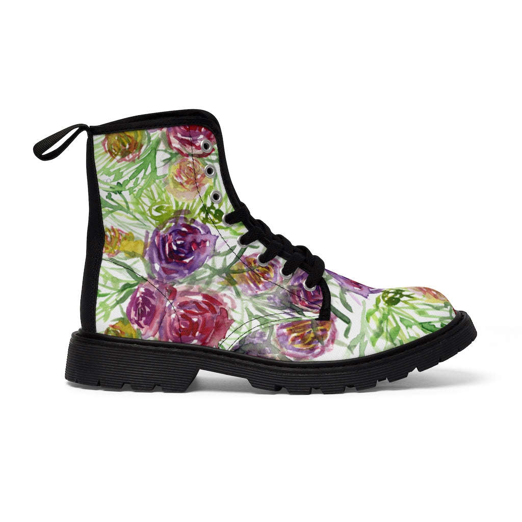 Garden Rose Floral Women's Boots - Vintage Style Combat Hiking Boots