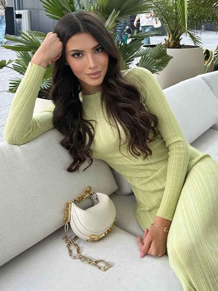 Autumn Long Sleeve Knitted Maxi Dress for Women - Elegant, Sexy Bodycon Party Dress