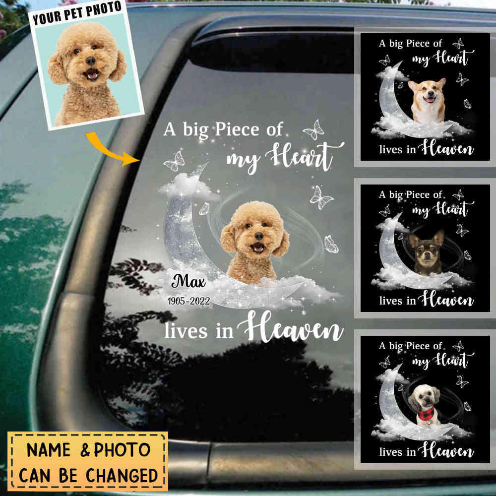 Personalized Memorial Upload Photo On Moon Decal - A Big Piece Of My Heart Lives In Heaven